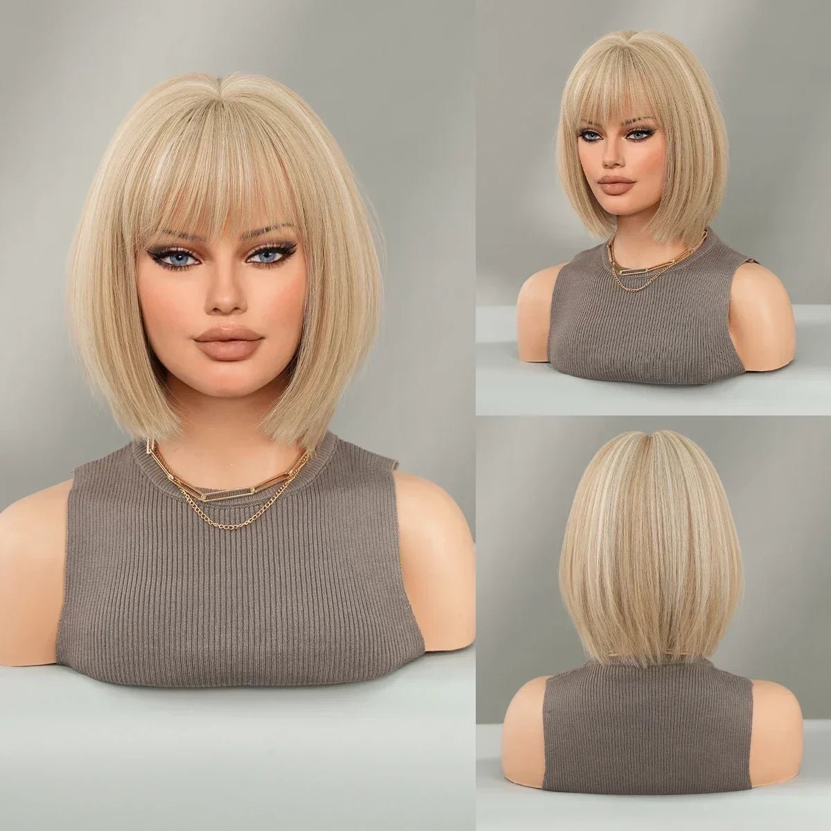 Blonde Short Wig with Bangs - HairNjoy