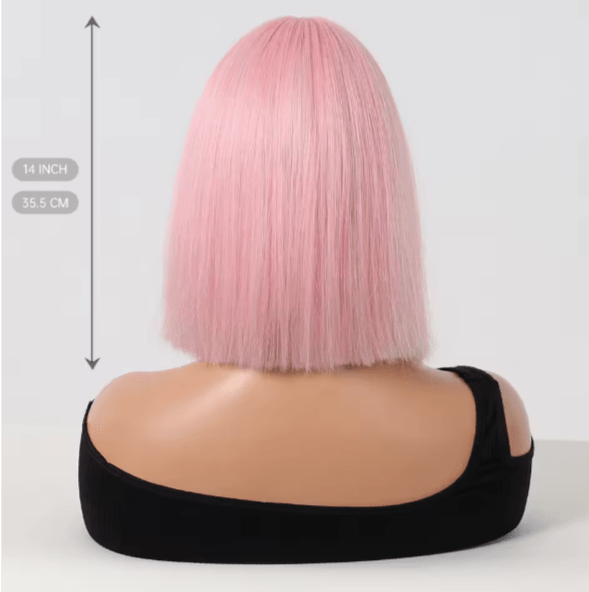 Bob straight pink wig with bangs synthetic cosplay wig - HairNjoy