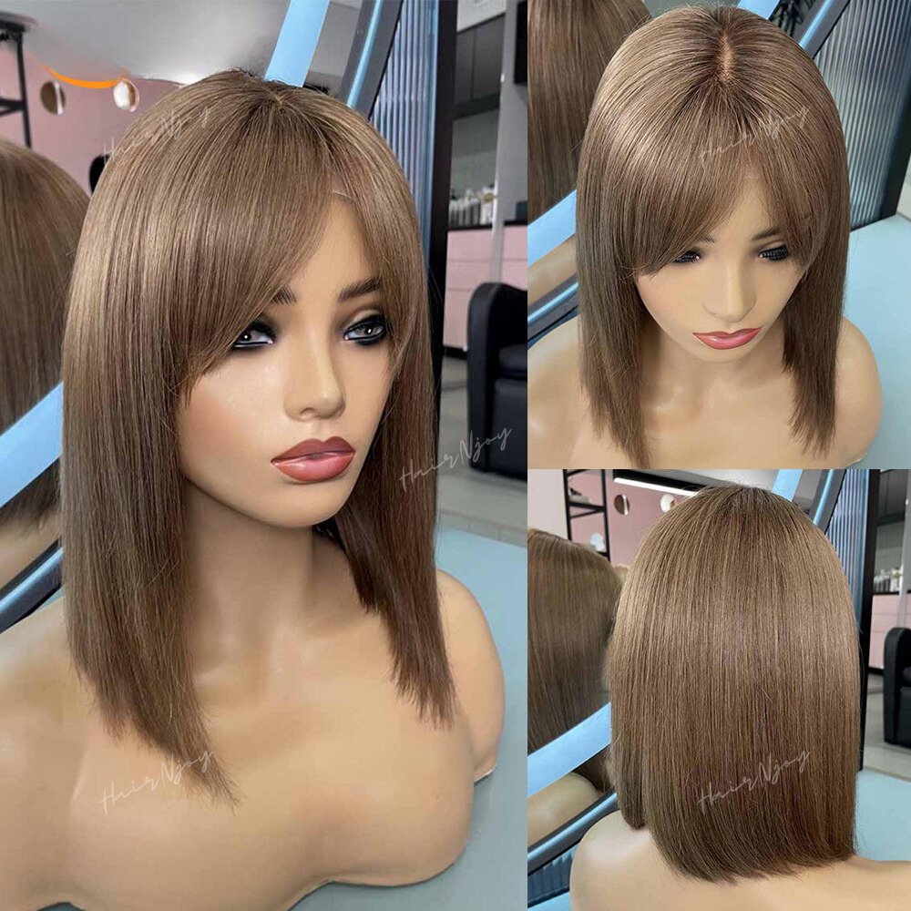 Brown Short Bob Lace Frontal Human Wigs - HairNjoy