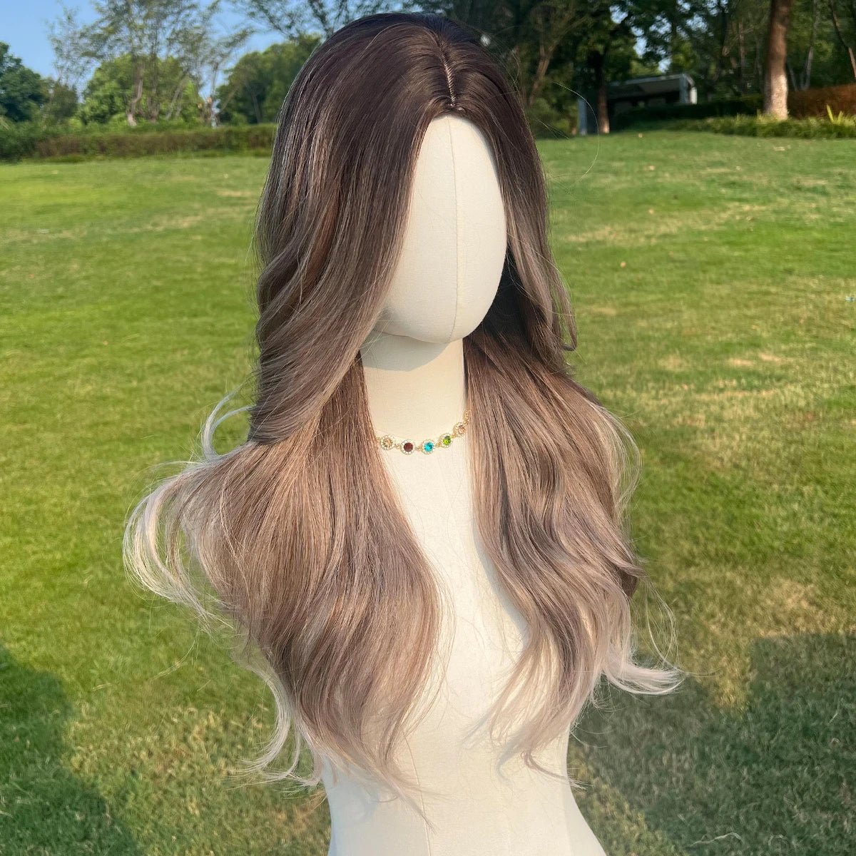 Brown Wavy Gradient Synthetic Wig - HairNjoy