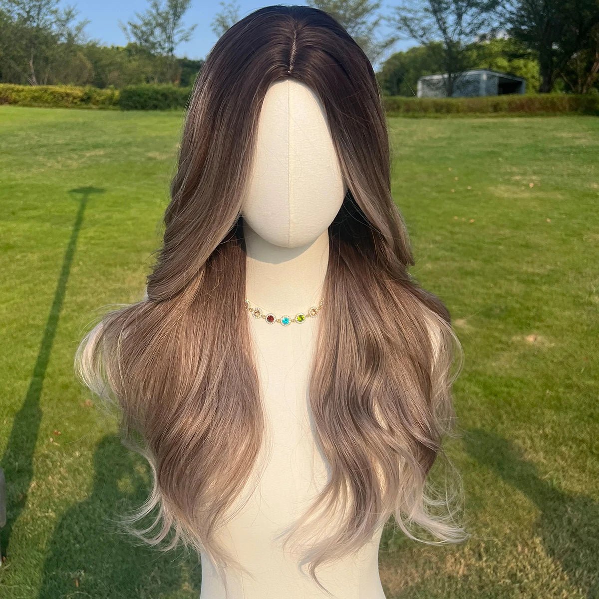 Brown Wavy Gradient Synthetic Wig - HairNjoy