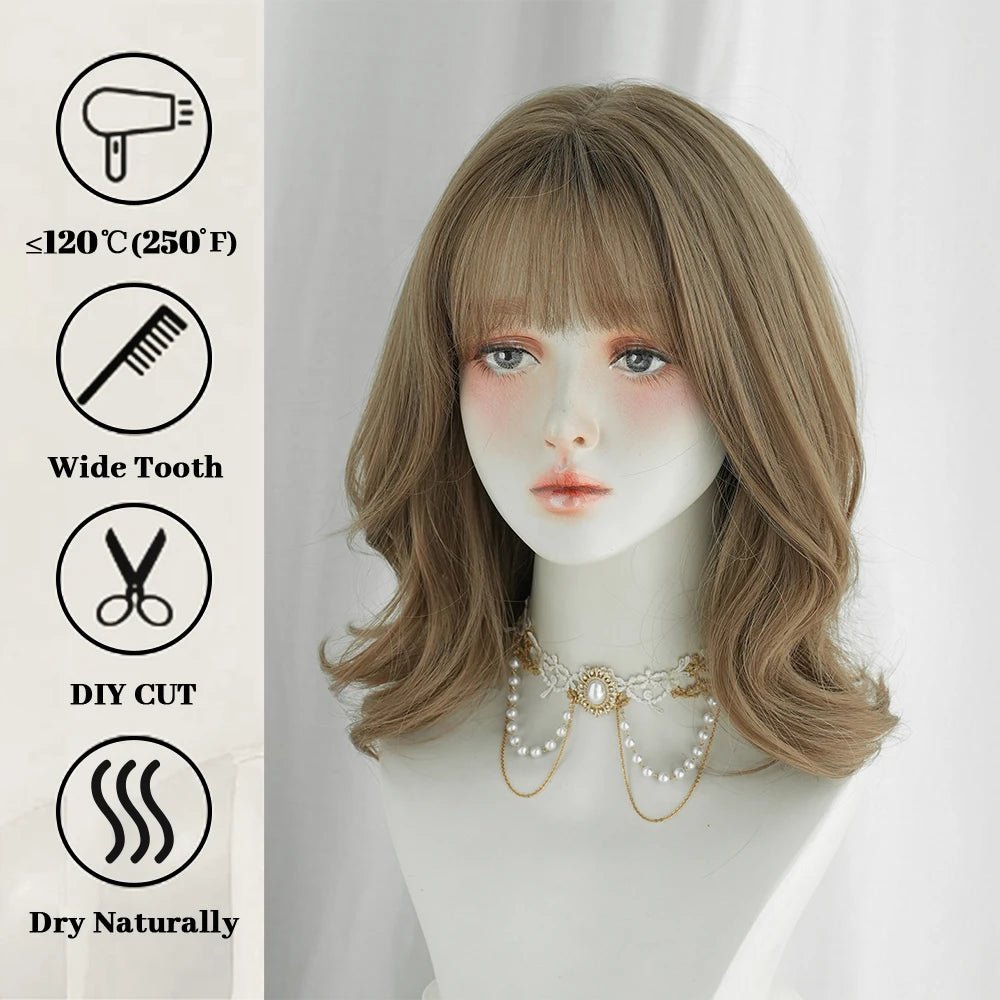 Brown Wavy Synthetic Wig - HairNjoy