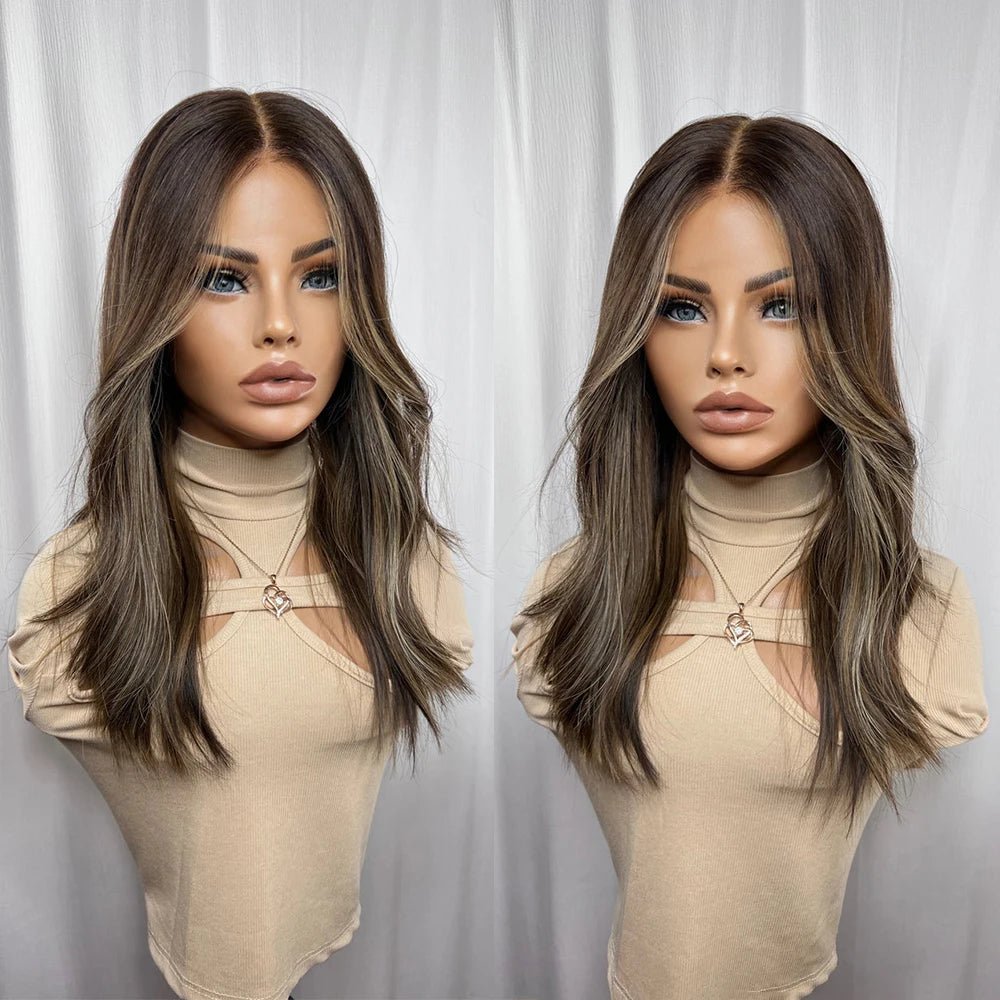Brunette Balayage Natural Brown Roots Full Lace Wig - HairNjoy