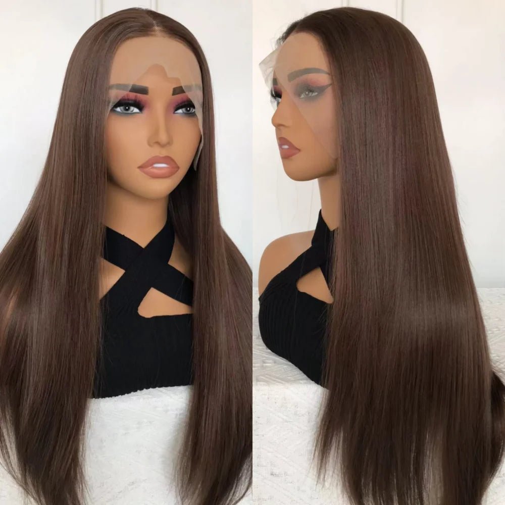 Chocolate Brown Long Straight Synthetic Wigs - HairNjoy