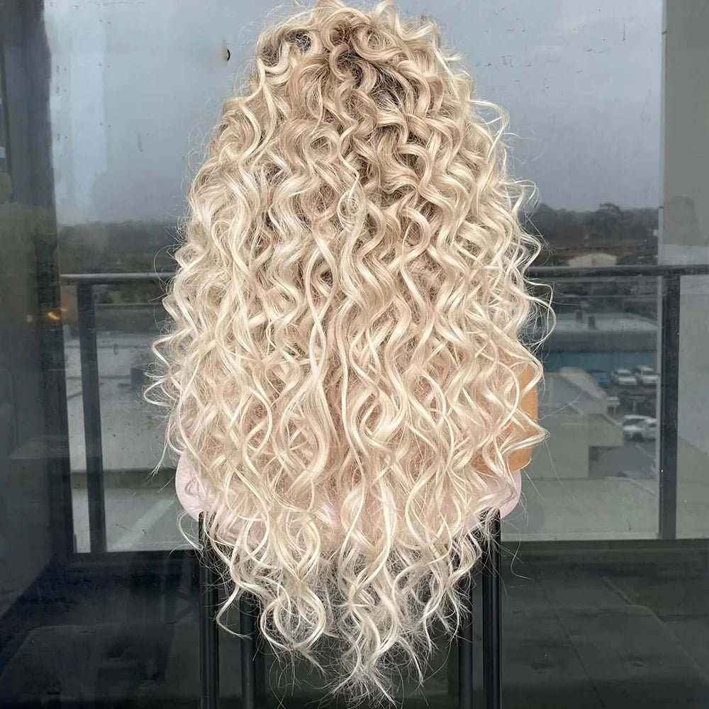 Curly Blonde Long Synthetic Wig - HairNjoy