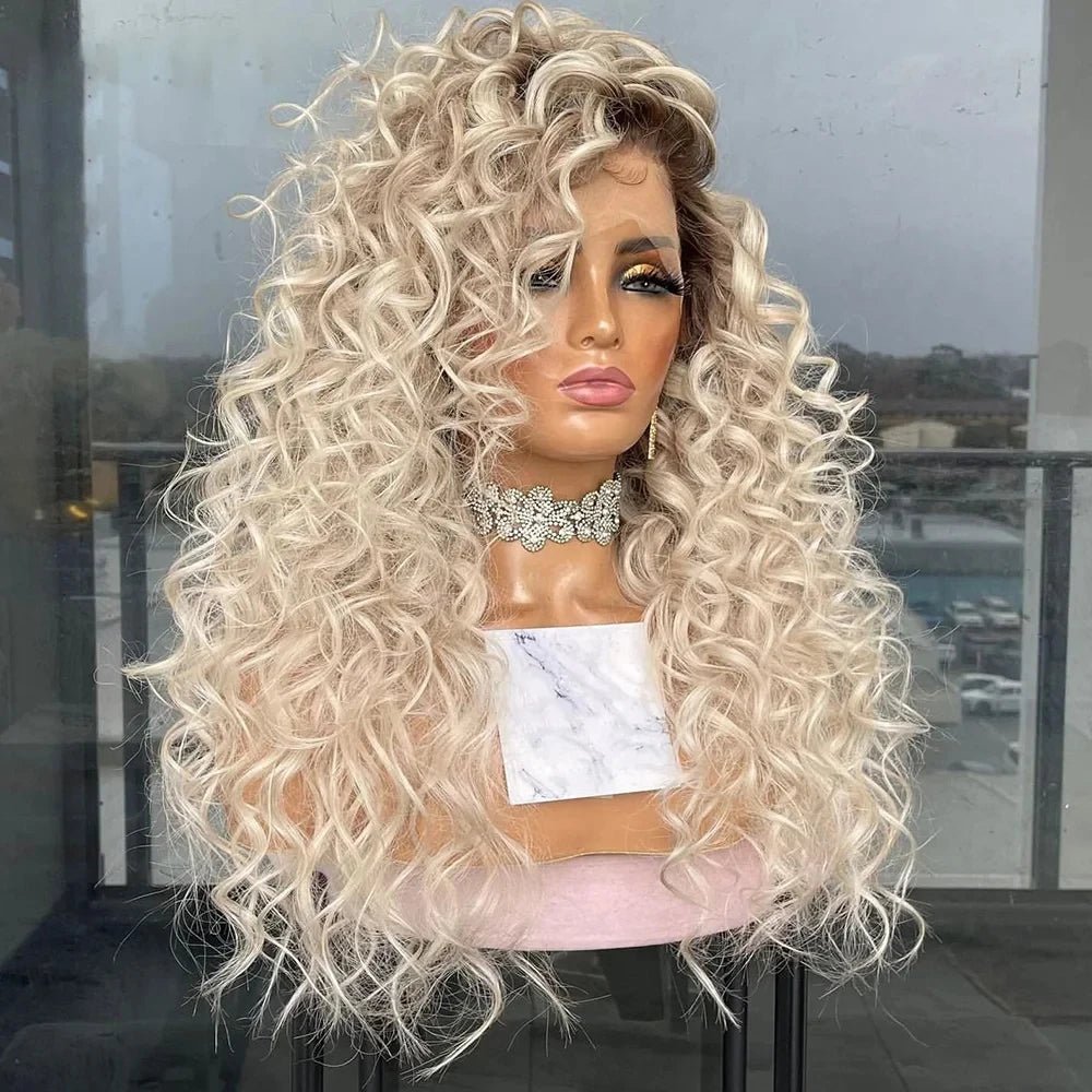 Curly Blonde Long Synthetic Wig - HairNjoy