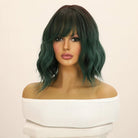 Dark Green Short Wave Wigs With Bangs - HairNjoy