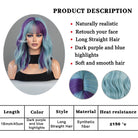 Dark Purple Blue Highlights Wig - HairNjoy