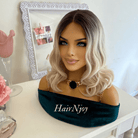 Dark Roots Ash Blonde Ombre Lace Front Wavy Wig - HairNjoy