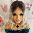 Dark Roots Ash Blonde Ombre Lace Front Wavy Wig - HairNjoy