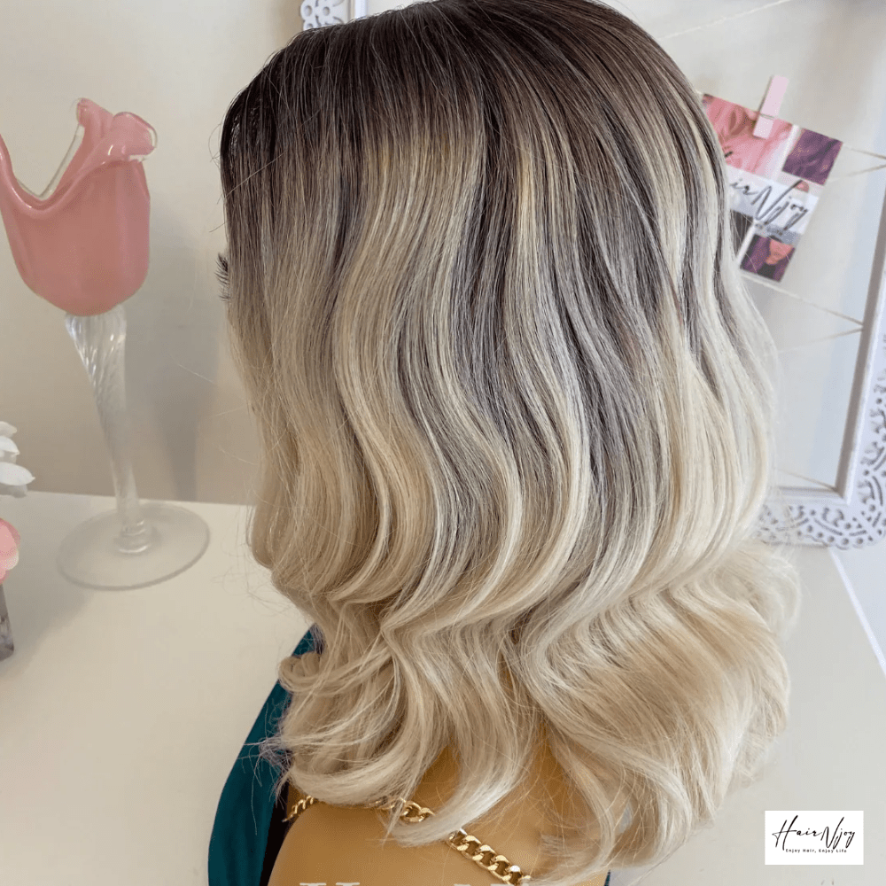 Dark Roots Ash Blonde Ombre Lace Front Wavy Wig - HairNjoy