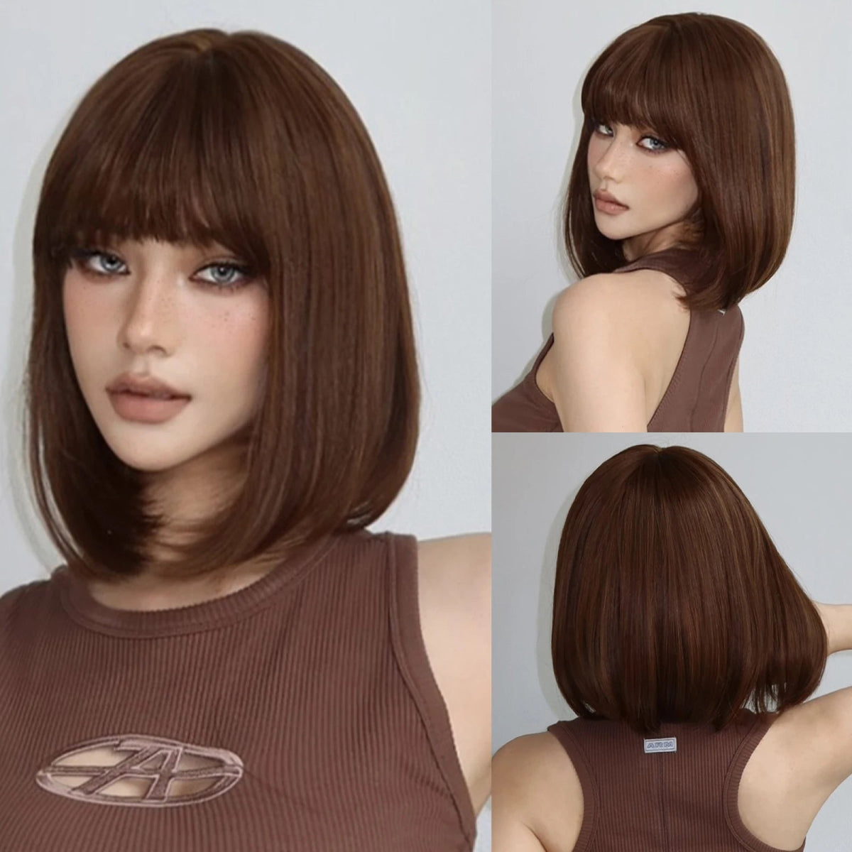 Elegant Brown Short Bob Wig - HairNjoy