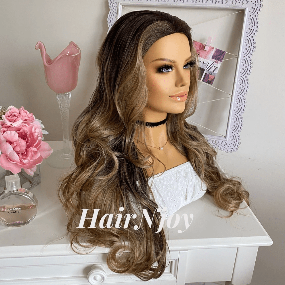 Gold Blonde Brown Long Body Wave Highlight Wig - HairNjoy