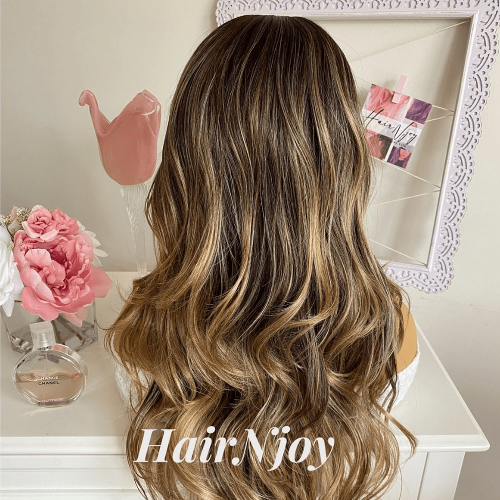 Gold Blonde Brown Long Body Wave Highlight Wig - HairNjoy