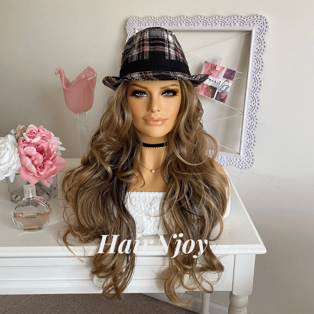 Gold Blonde Brown Long Body Wave Highlight Wig - HairNjoy