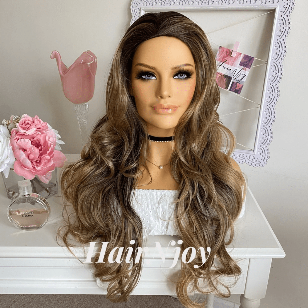 Gold Blonde Brown Long Body Wave Highlight Wig - HairNjoy