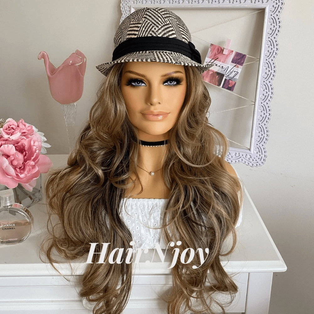 Gold Blonde Brown Long Body Wave Highlight Wig - HairNjoy