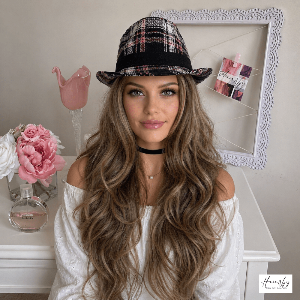 Gold Blonde Brown Long Body Wave Highlight Wig - HairNjoy