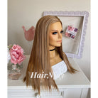 Gold Blonde Light Brown Long Straight Highlight Wig - HairNjoy