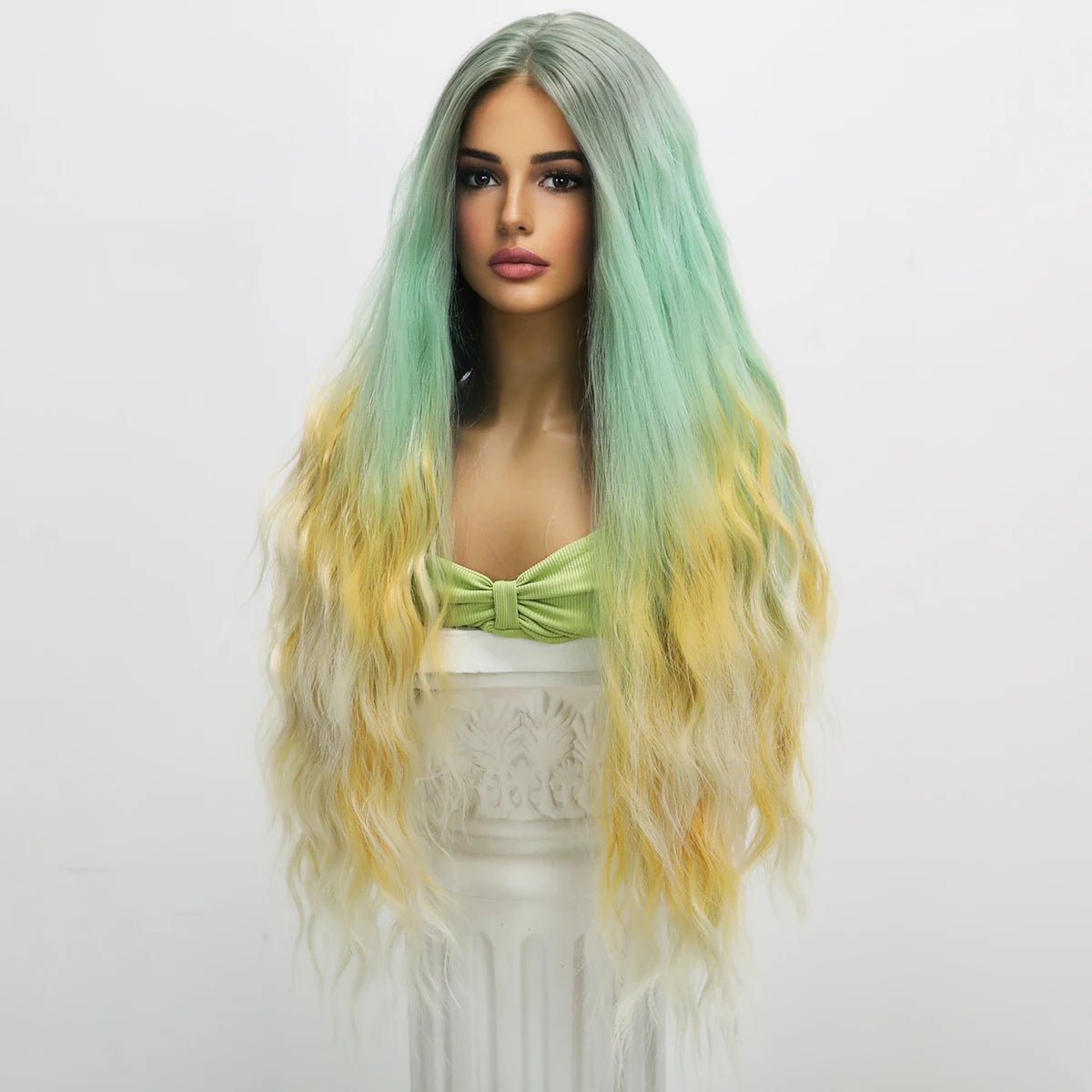 Gold Gradient Green Synthetic Wig - HairNjoy