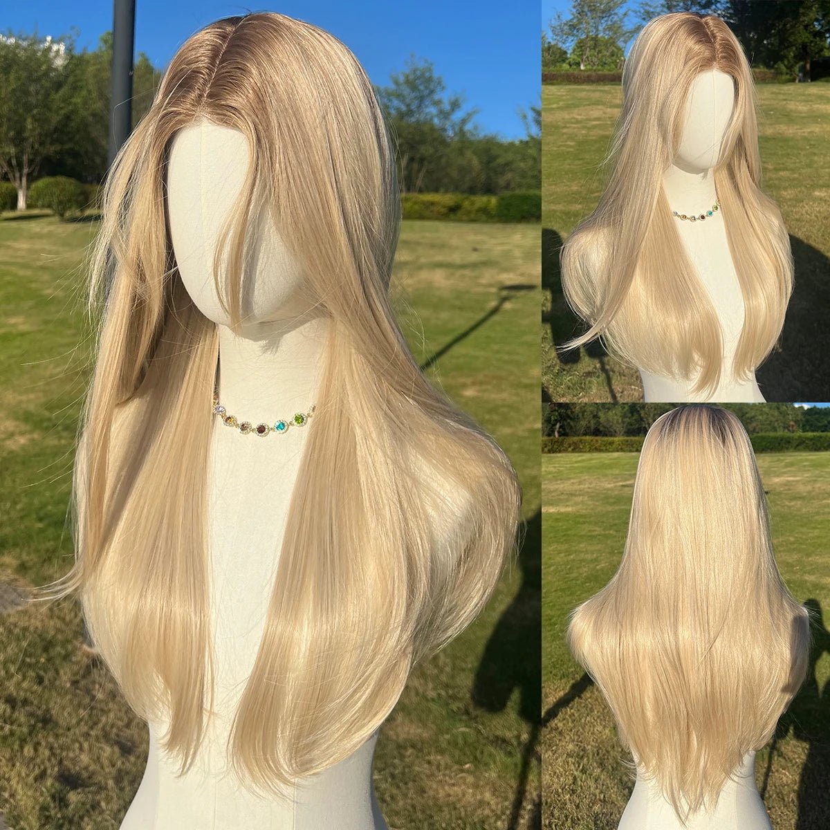 Golden Synthetic Long Straight Wig - HairNjoy