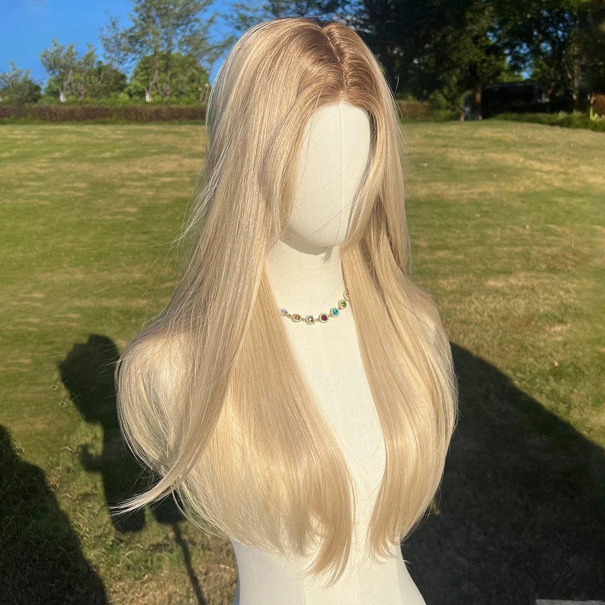 Golden Synthetic Long Straight Wig - HairNjoy