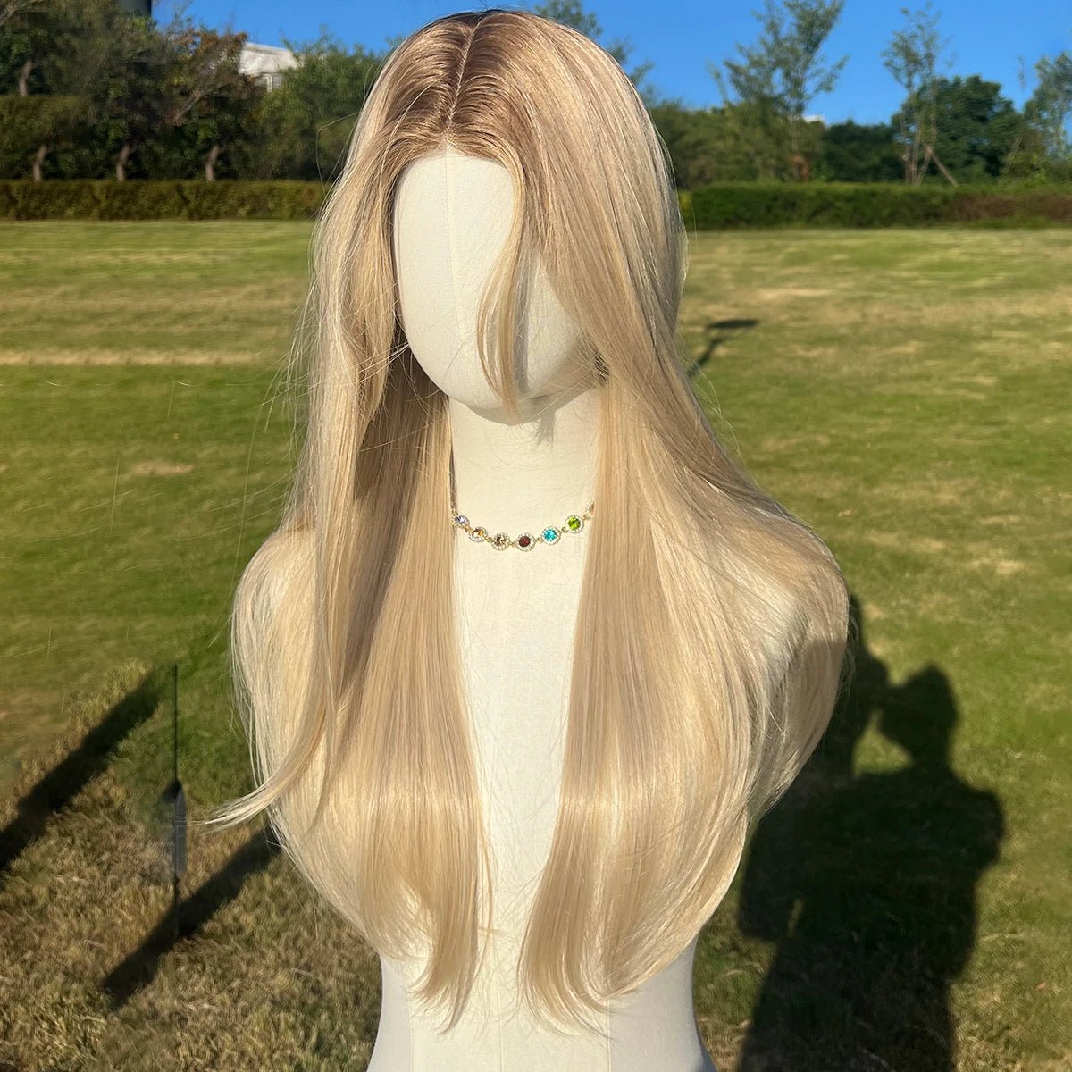 Golden Synthetic Long Straight Wig - HairNjoy