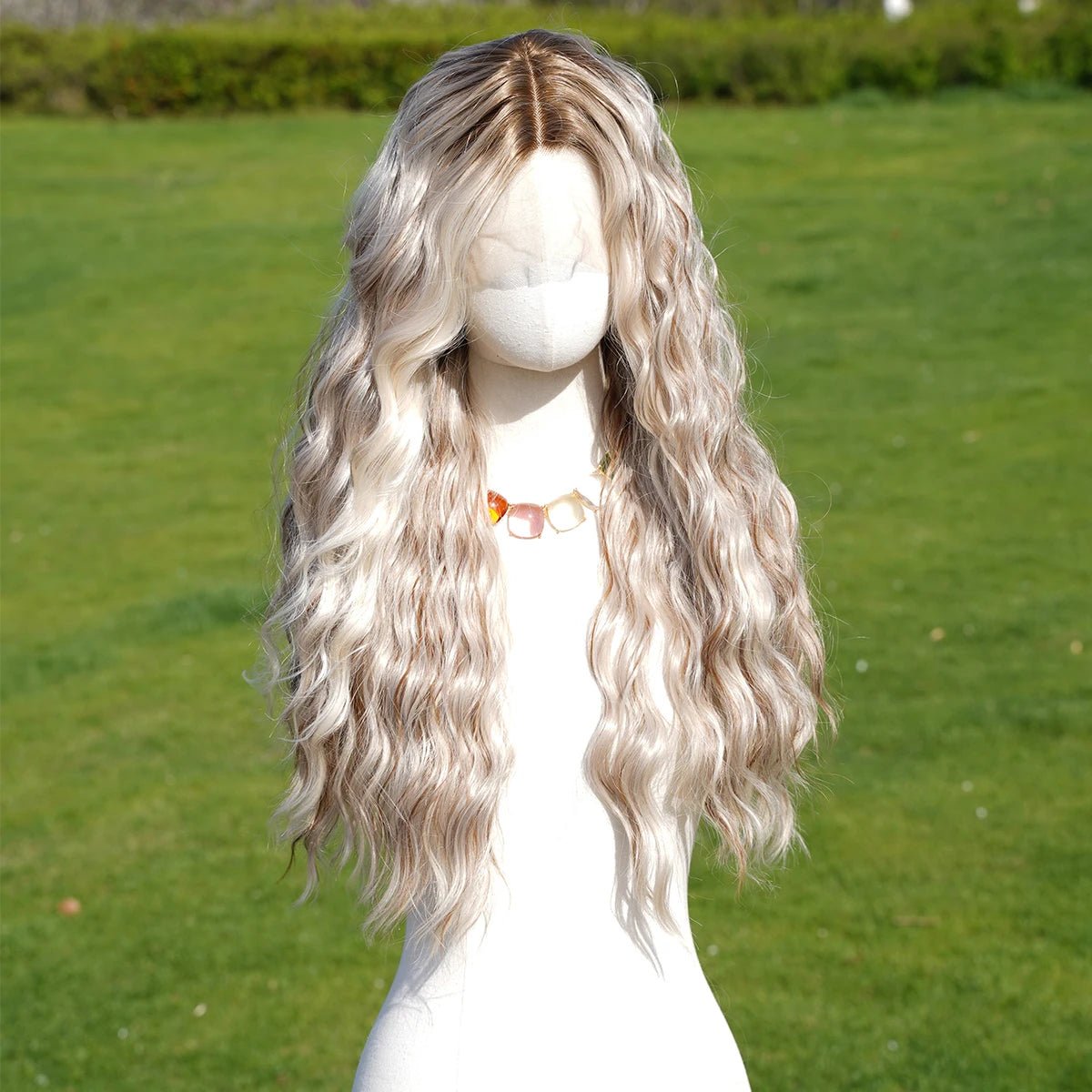 Gradient Platinum Highlight Wavy Wig - HairNjoy