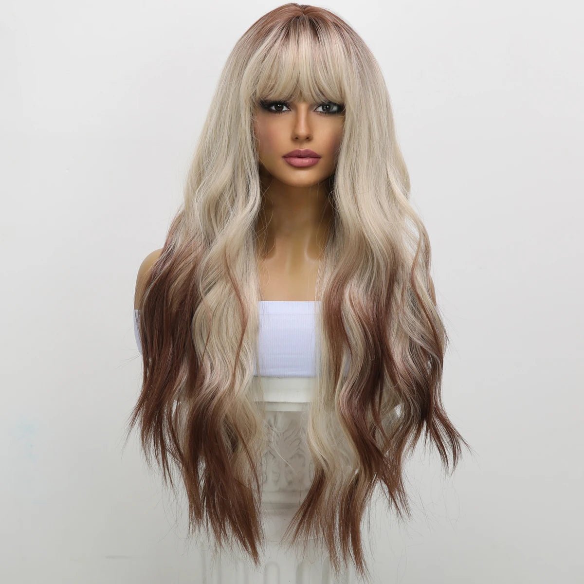 Gradient White Brown Long Wig - HairNjoy