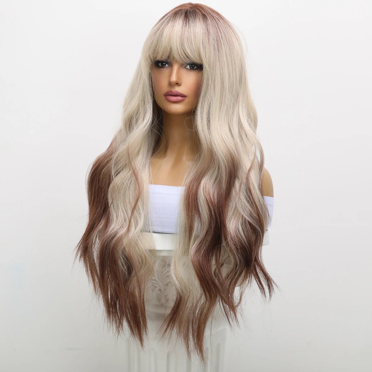 Gradient White Brown Long Wig - HairNjoy