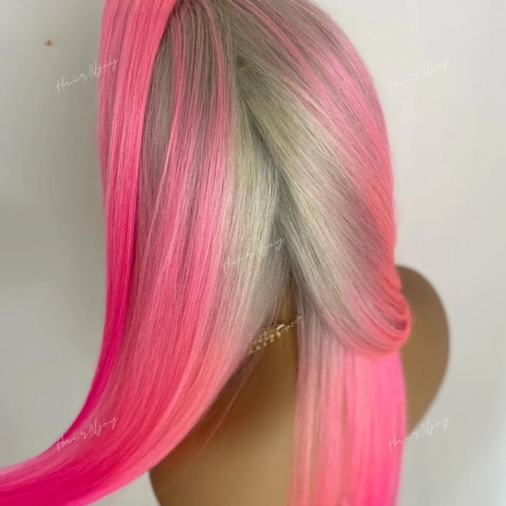 Grey Ombre Pink Human Hair Wig - HairNjoy