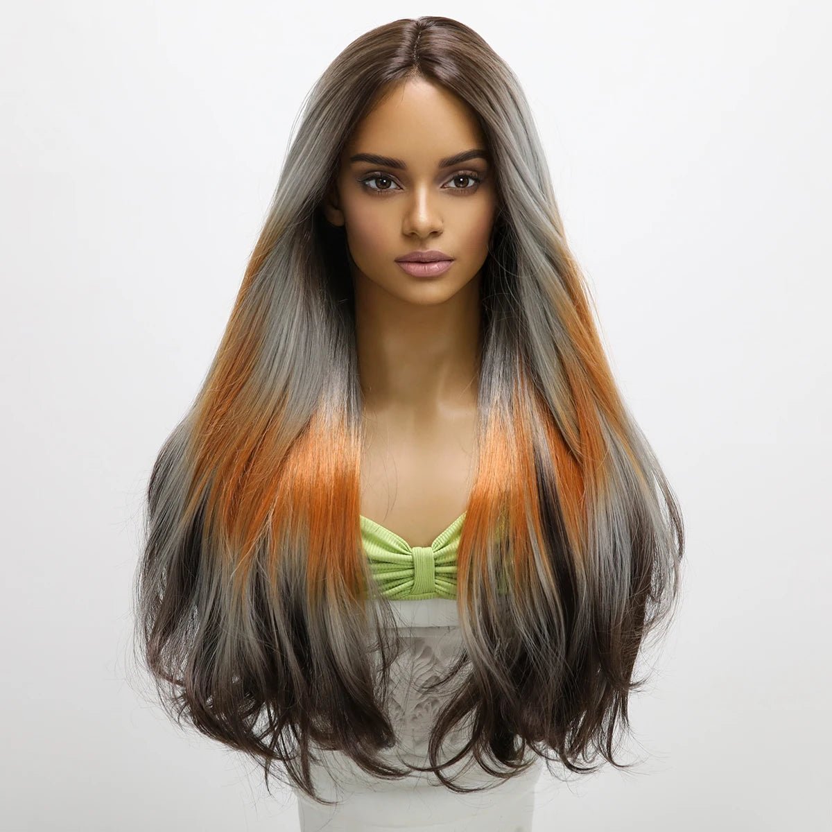 Grey Orange Black Gradient Wavy Wig - HairNjoy