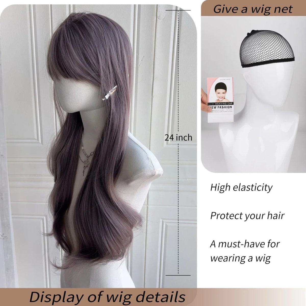 Grey Purple Wavy Wig - HairNjoy