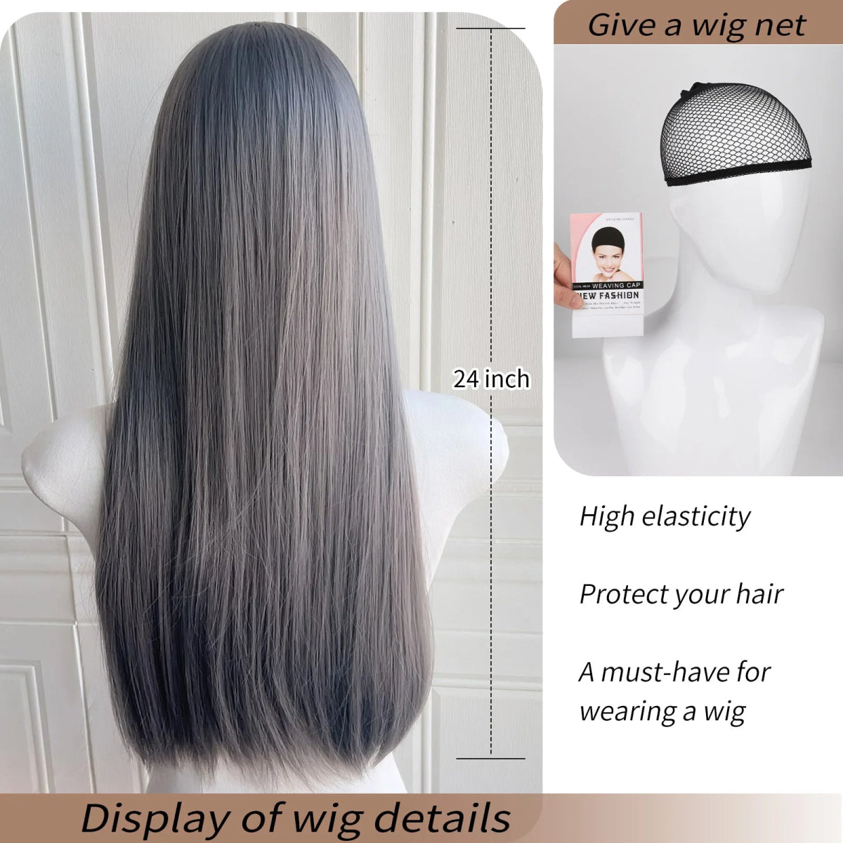 Grey Straight Heat - Resistant Wig - HairNjoy