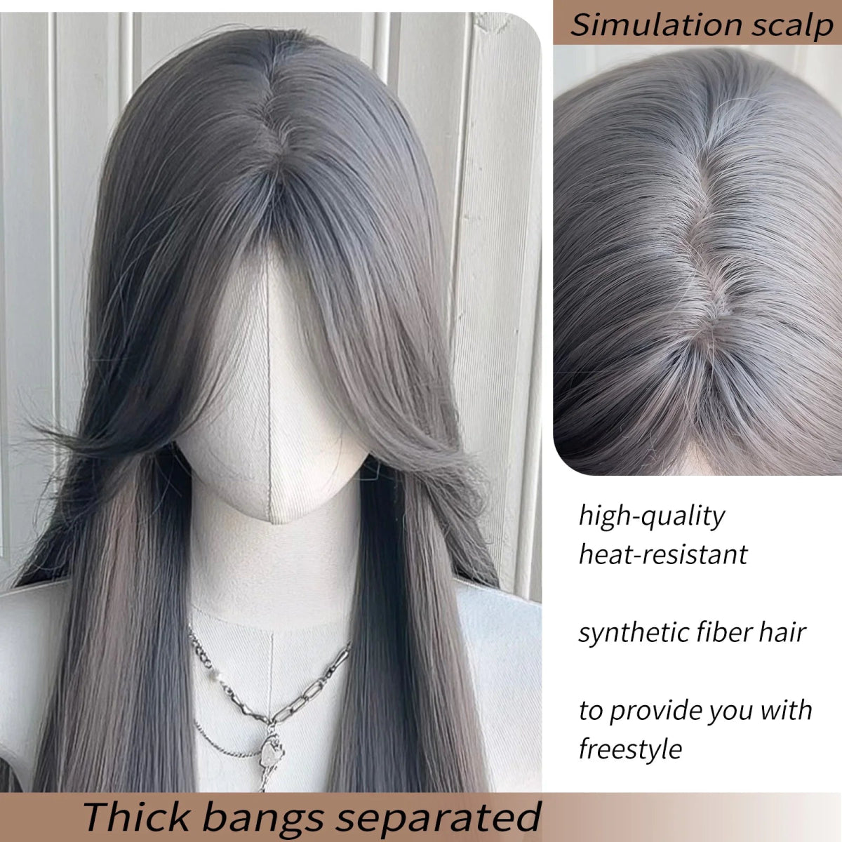 Grey Straight Heat - Resistant Wig - HairNjoy