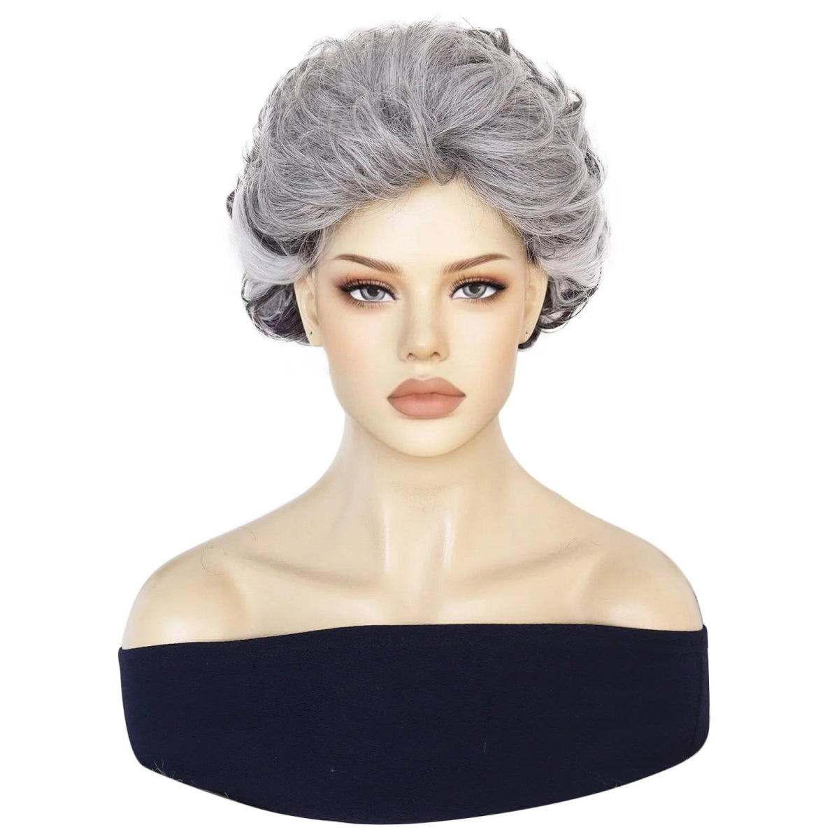 Grey Vintage Old Lady Short Synthetic Wig - HairNjoy