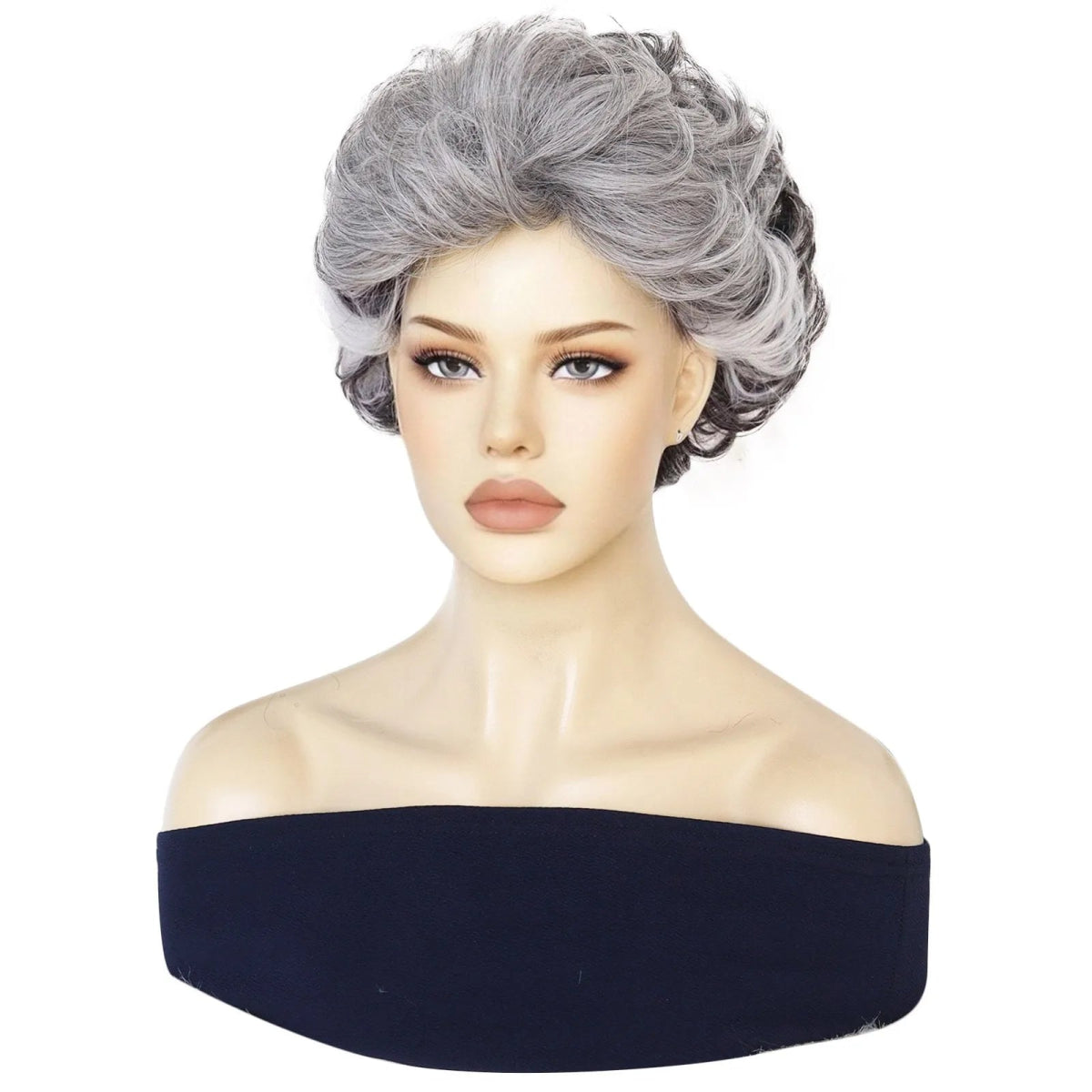 Grey Vintage Old Lady Short Synthetic Wig - HairNjoy