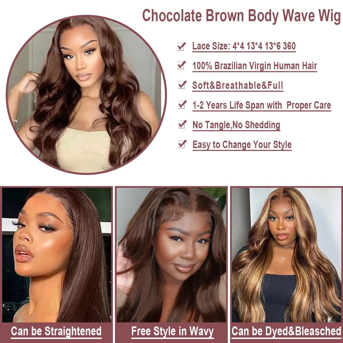 HD Chocolate Brown Hair Wigs - HairNjoy