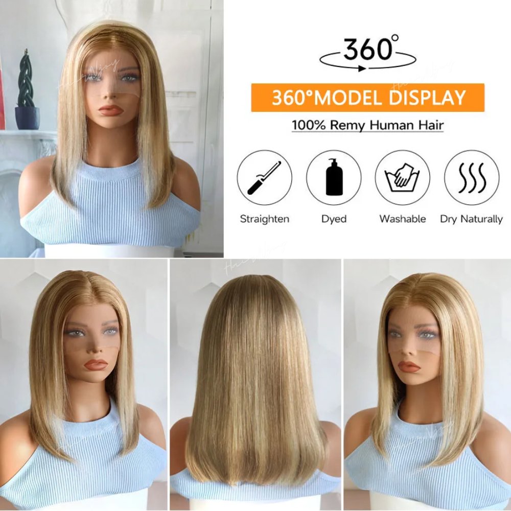 Highlight Ash Blonde Remy Hair Wigs - HairNjoy