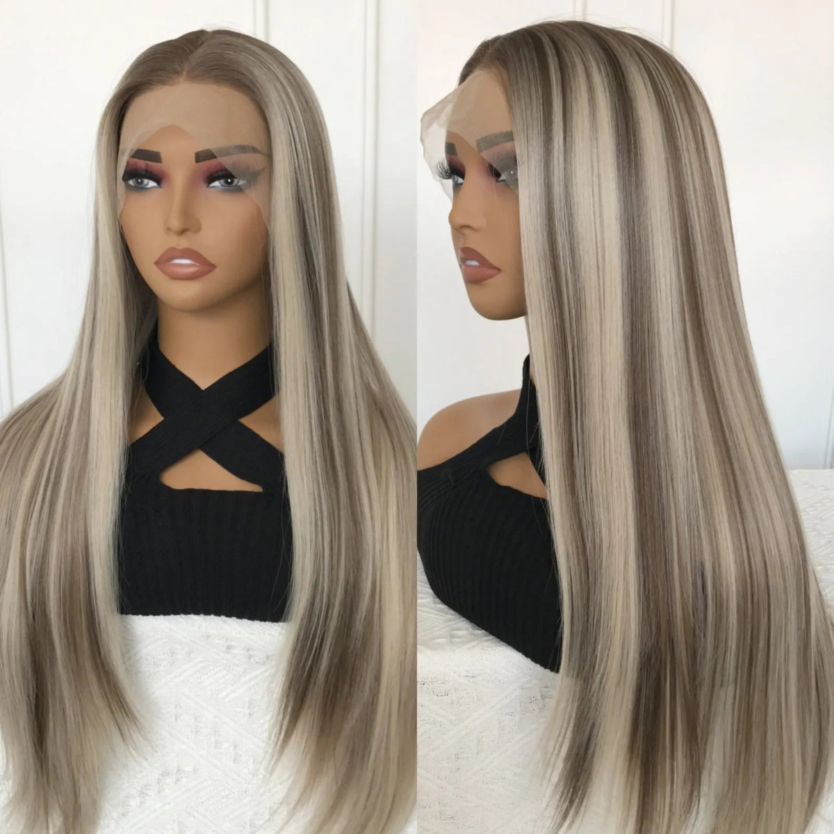 Highlight Ash Blonde Straight Synthetic Wigs - HairNjoy