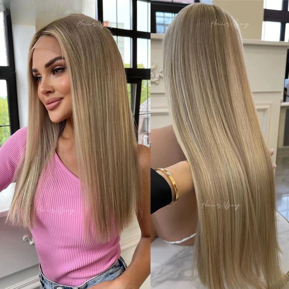 Highlight Ash Blonde Straight Wigs - HairNjoy