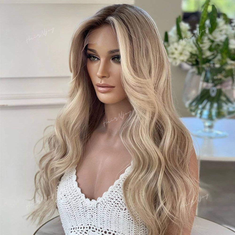 Highlight Ash Blonde Wavy Wigs - HairNjoy