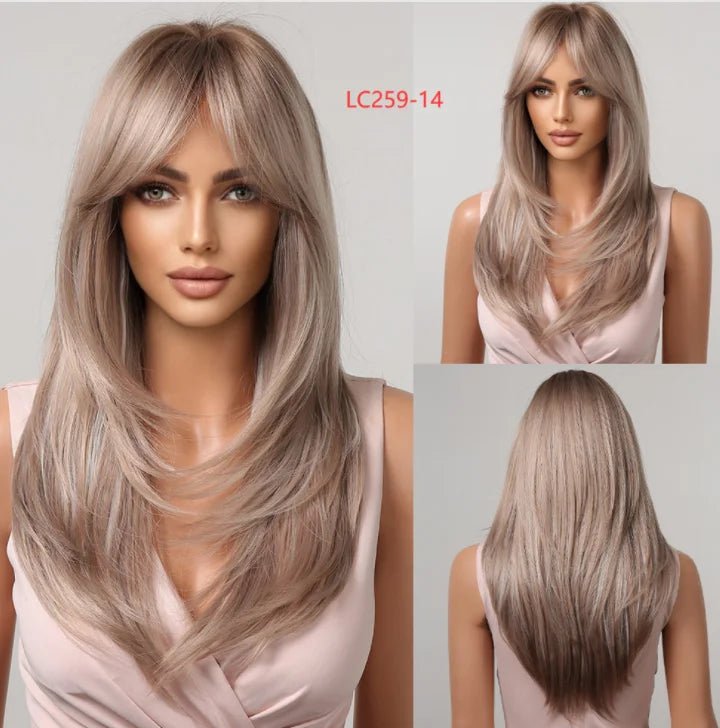 Layered Long Straight Wavy Wig with Bangs - HairNjoy