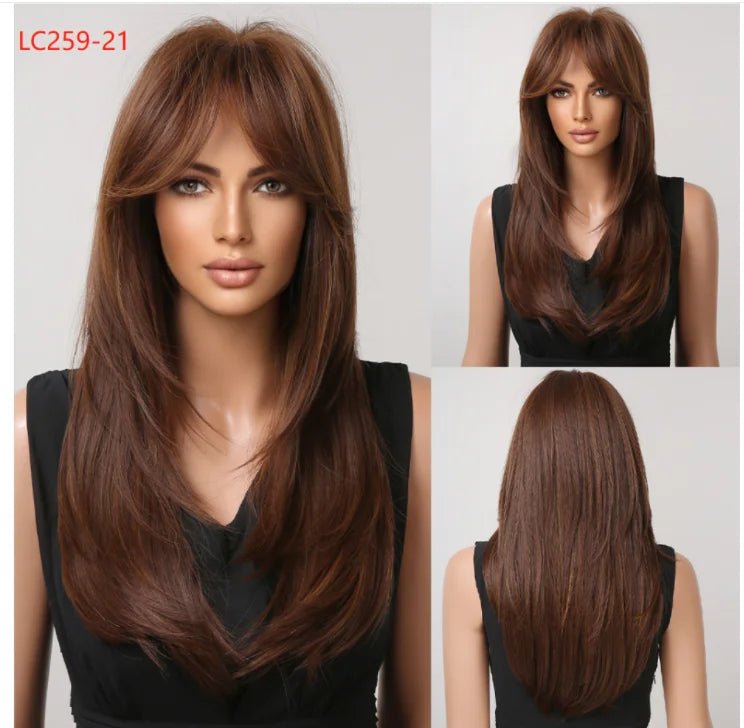 Layered Long Straight Wavy Wig with Bangs - HairNjoy