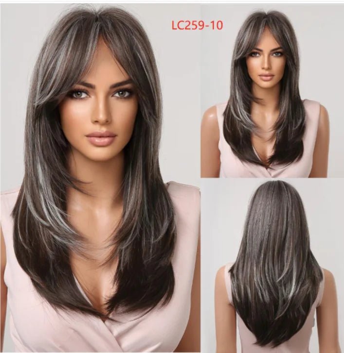 Layered Long Straight Wavy Wig with Bangs - HairNjoy