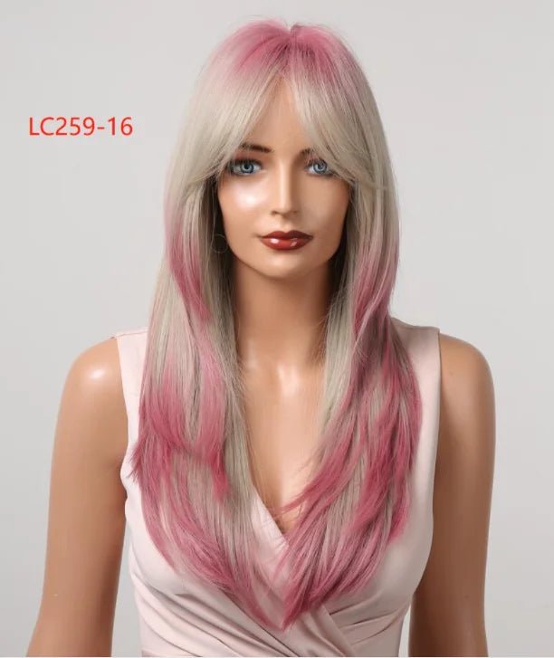 Layered Long Straight Wavy Wig with Bangs - HairNjoy