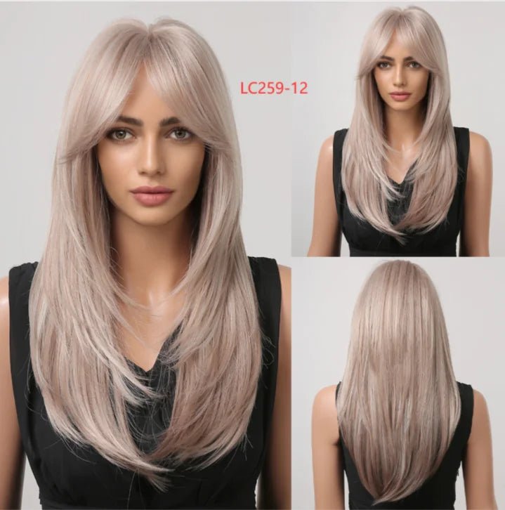 Layered Long Straight Wavy Wig with Bangs - HairNjoy