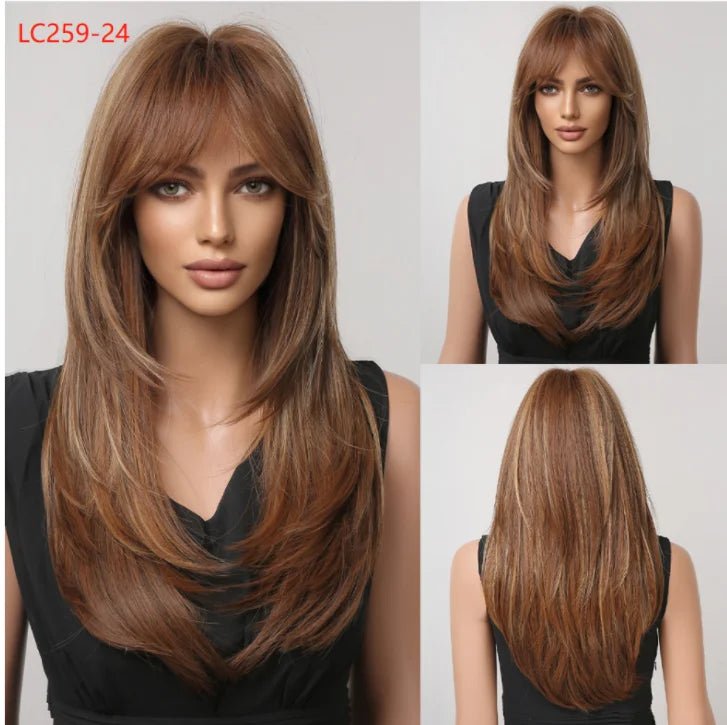 Layered Long Straight Wavy Wig with Bangs - HairNjoy