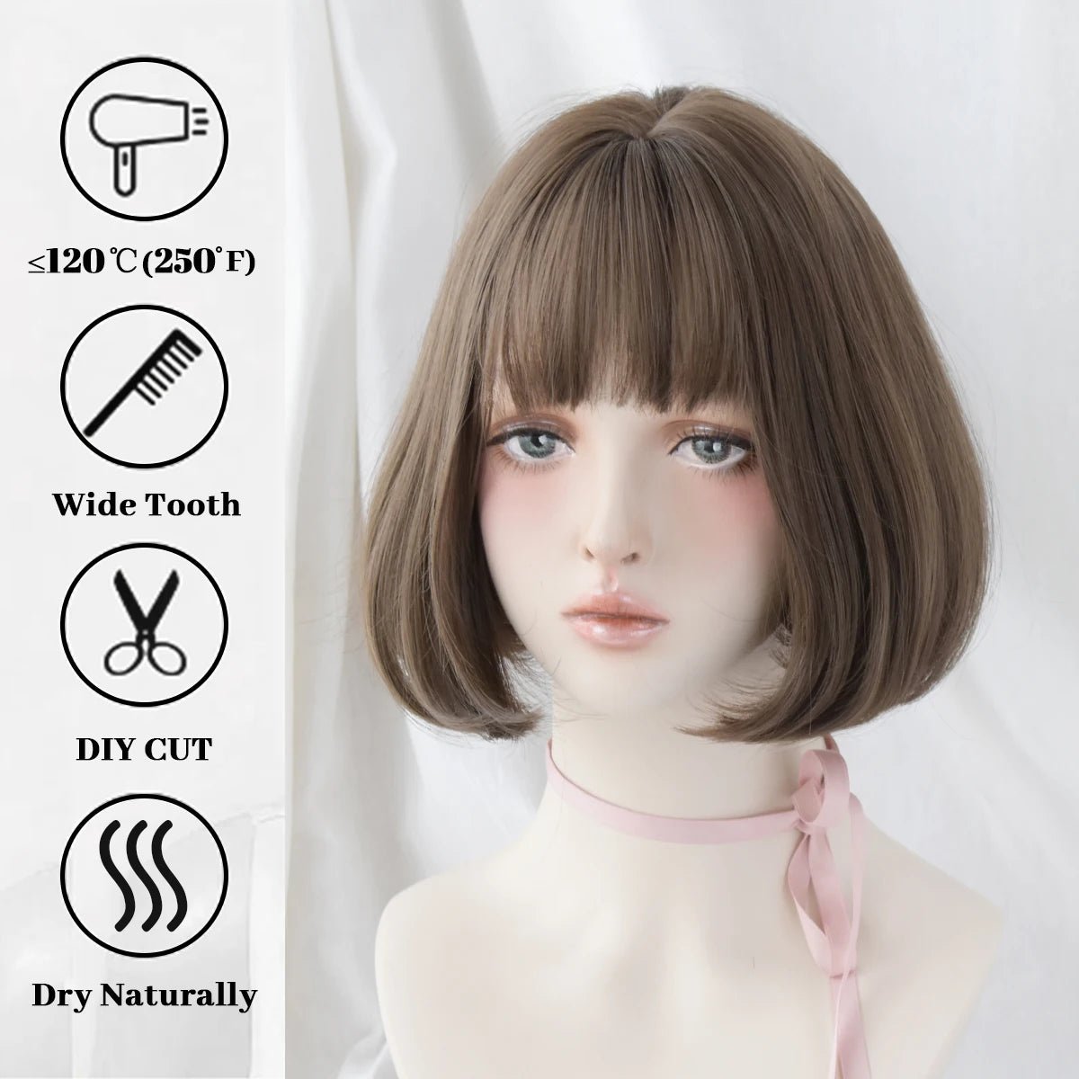 Linen Bob Straight Synthetic Wig - HairNjoy