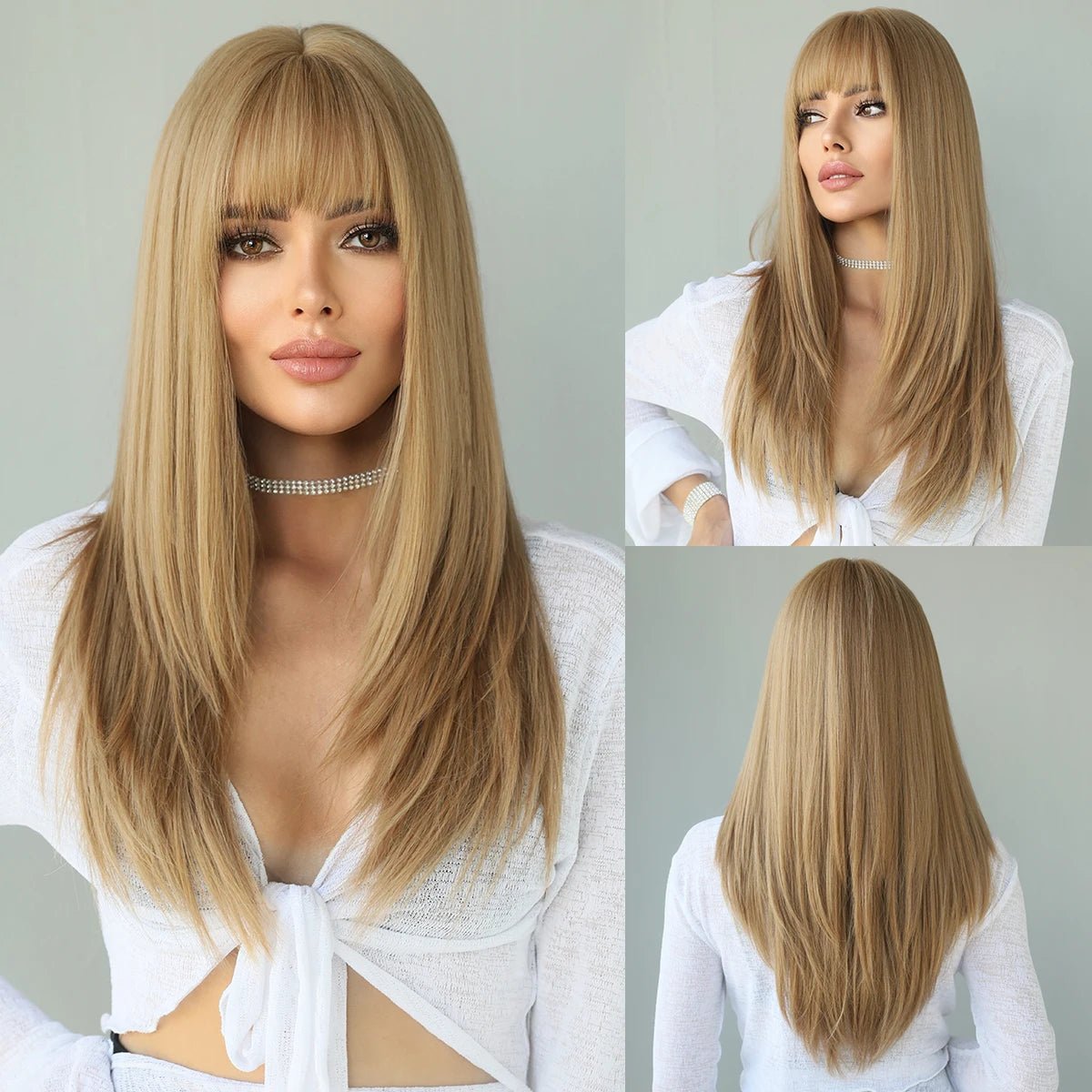 Long Body Wave Synthetic Wig with Bangs - HairNjoy